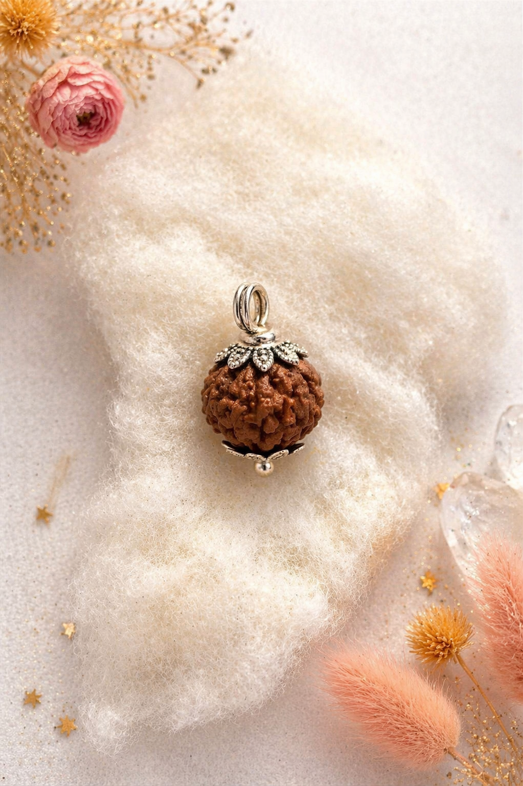 7 Mukhi Small Rudraksha Pendant with Designer Cap | Original Seven Face Rudraksha for Wealth & Positivity
