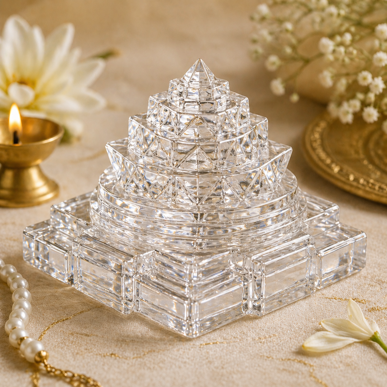 4 Inch Sphatik Shri Yantra (Kamal Shri Yantra) – Large Crystal Yantra for Wealth, Vastu & Divine Energy