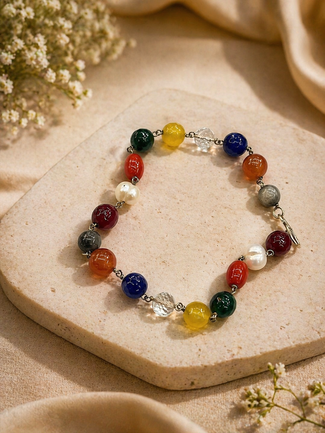 Navratna Bracelet in Silver Wire | 9 Gemstone Bracelet for Balance & Style