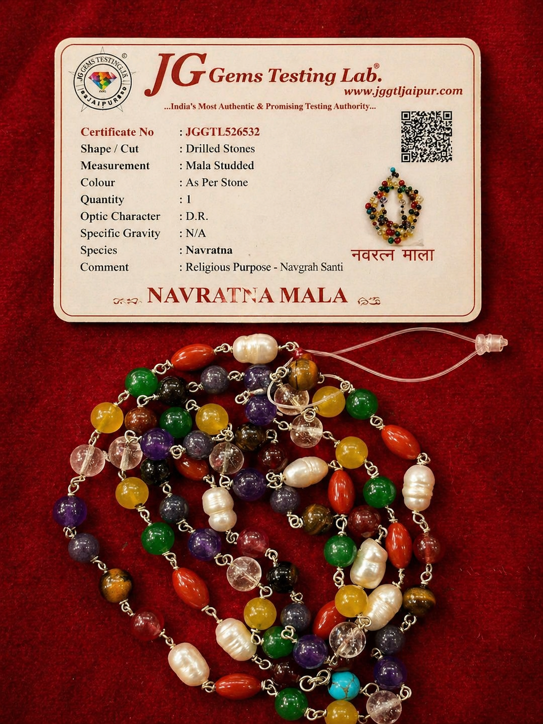 Certified Navratna Mala (Semi-Precious Gemstones) – 108 Beads Navgraha Mala | Spiritual Balance, Protection & Positive Energy