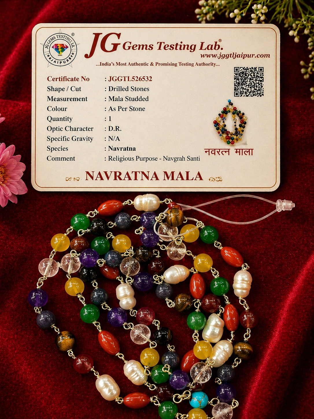Certified Precious Navratna Mala – Original 9 Gemstones (Navgraha) 108 Beads | Astrology Healing, Protection & Prosperity Mala