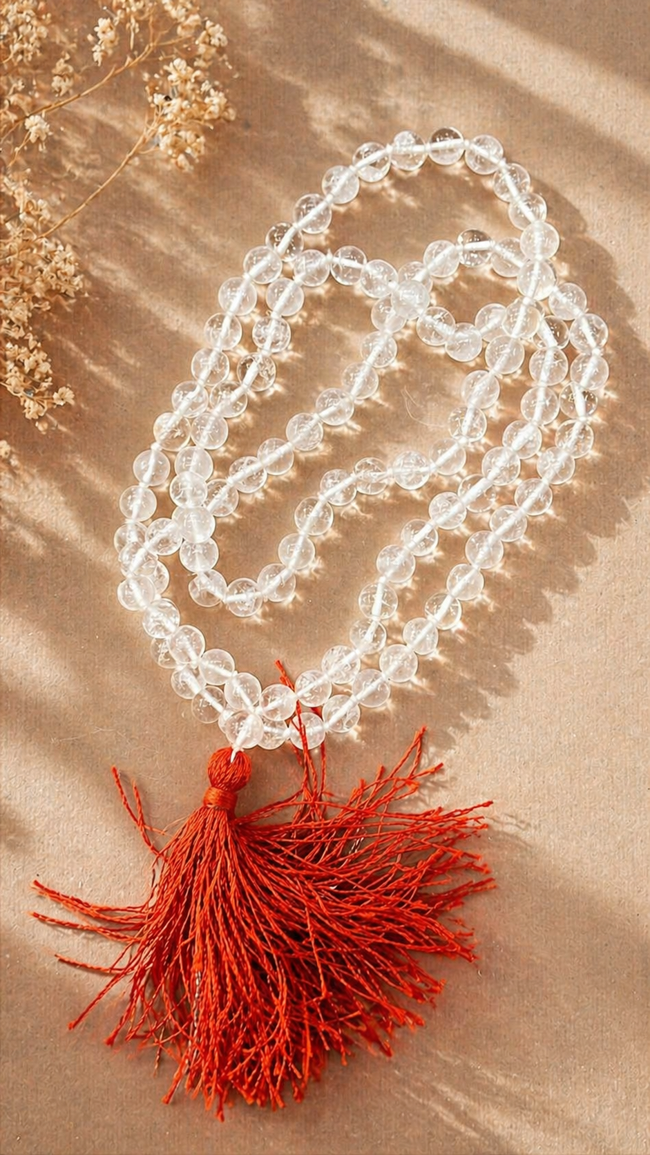 Original Sphatik Mala (Opaque Beads) | Rare Clear Quartz Jap Mala | Spiritual Healing & Meditation Necklace