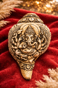 Ganesh Carved Shankh – Spiritual Decorative Conch for Home Temple &amp; Vastu