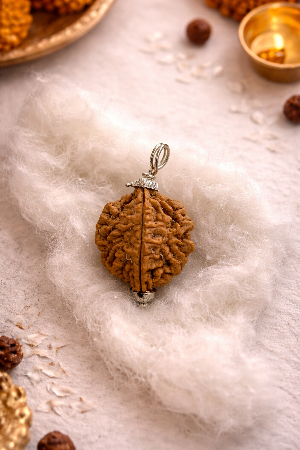 2 Mukhi Rudraksha Pendant with Panchdhatu Cap | Original 2 Face Rudraksha for Harmony & Balance