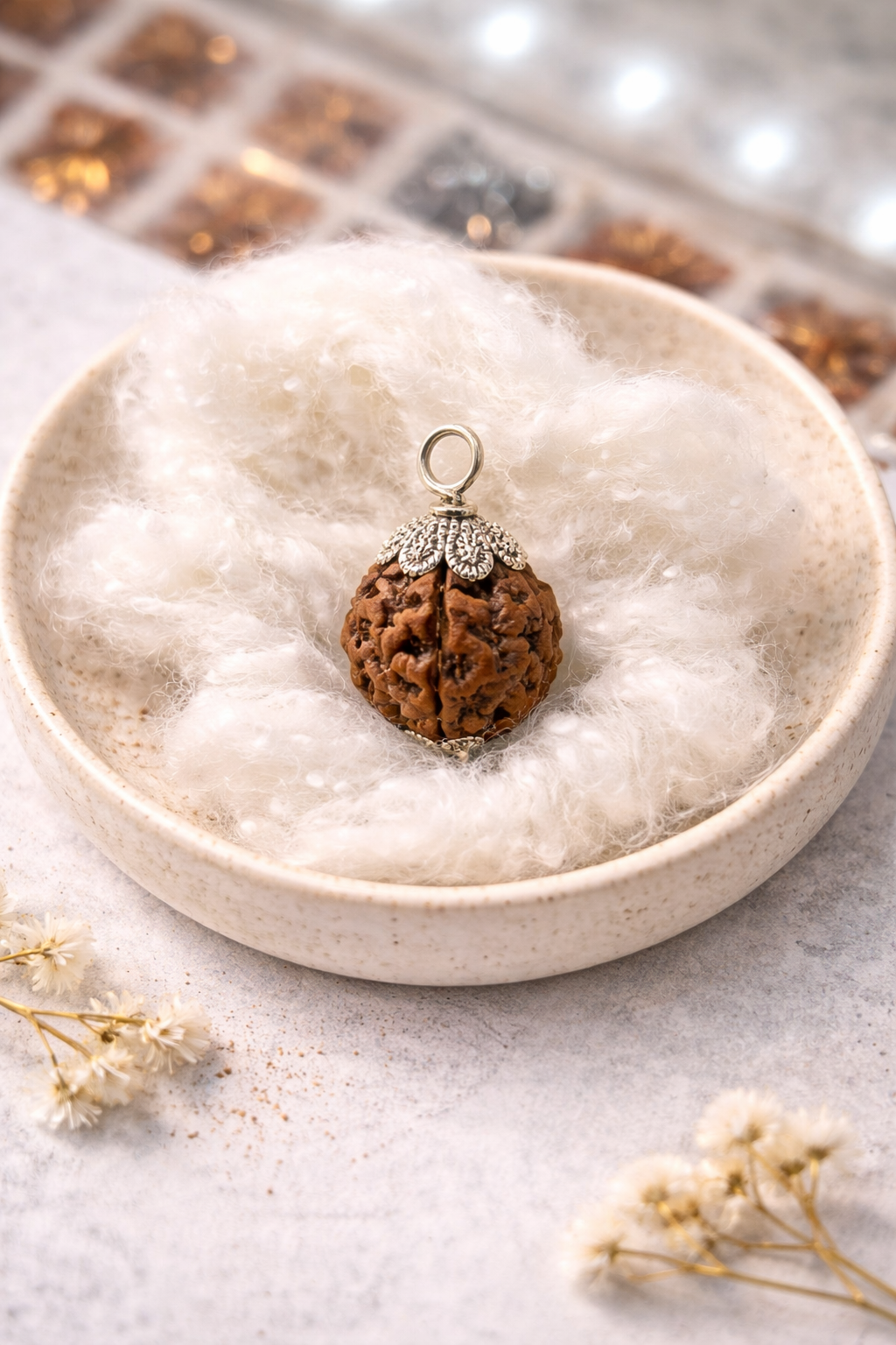 Original 4 Mukhi Rudraksha Pendant with Silver Cap | Natural Four Face Rudraksha for Intelligence & Communication