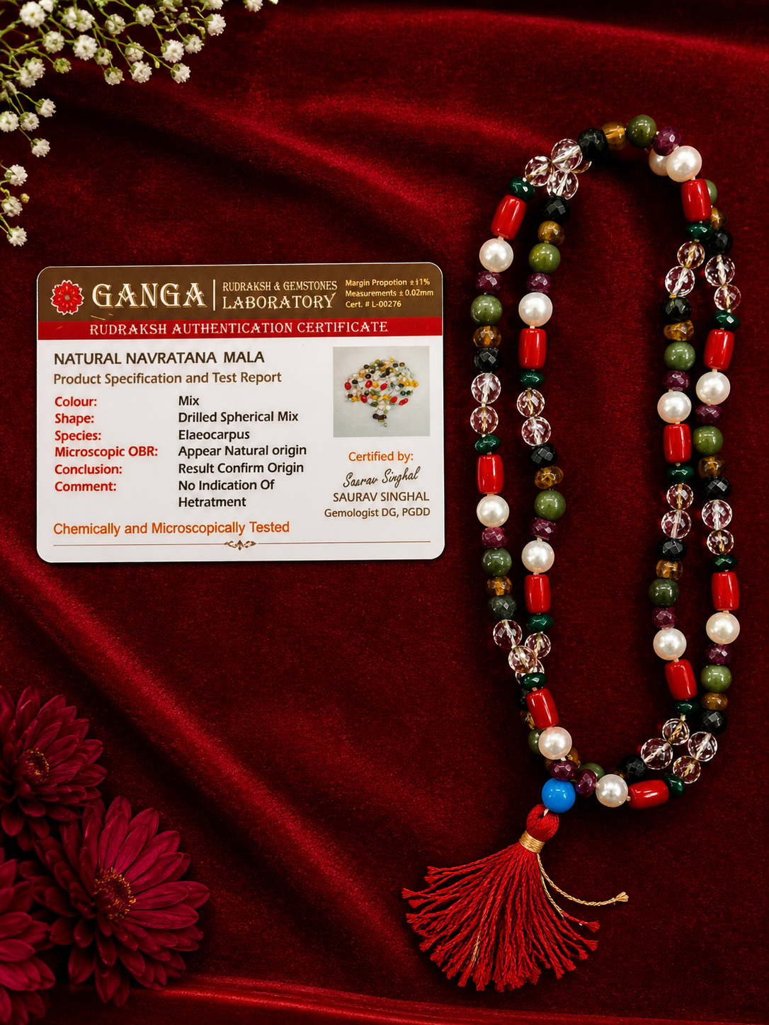 Certified Precious Navratna Mala 108 Beads – Original 9 Gemstones Navgraha Japa Mala | Astrology Healing, Protection & Prosperity