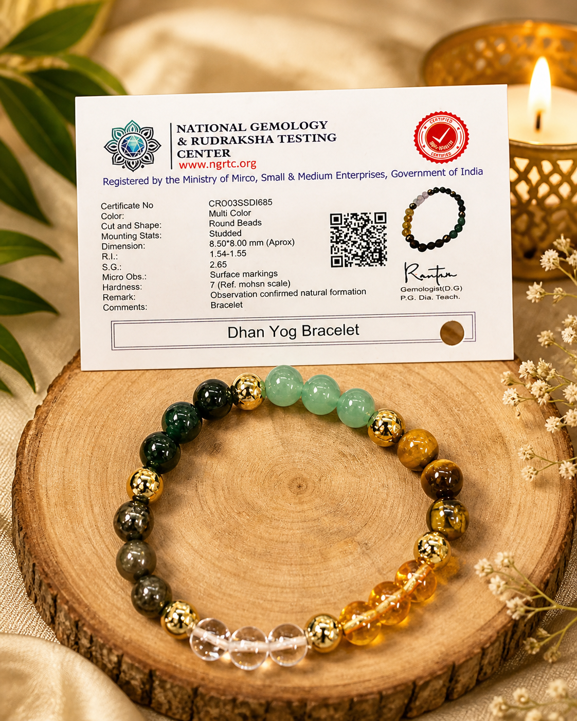 Lab Certified Dhan Yog Bracelet – Original Multi-Stone Wealth & Prosperity Bracelet | Certified Gemstone Bracelet for Money, Success & Positive Energy