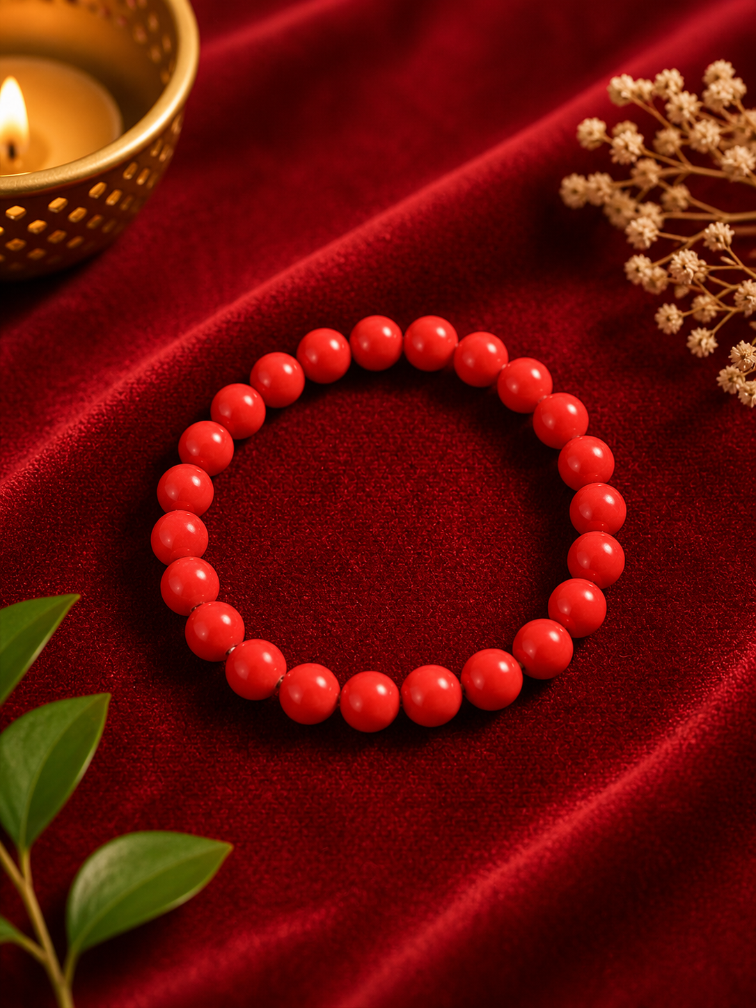 Natural Red Coral (Moonga) Bracelet – Original Mangal Stone Bracelet for Courage, Protection & Success | Astrology Healing Gemstone Bracelet