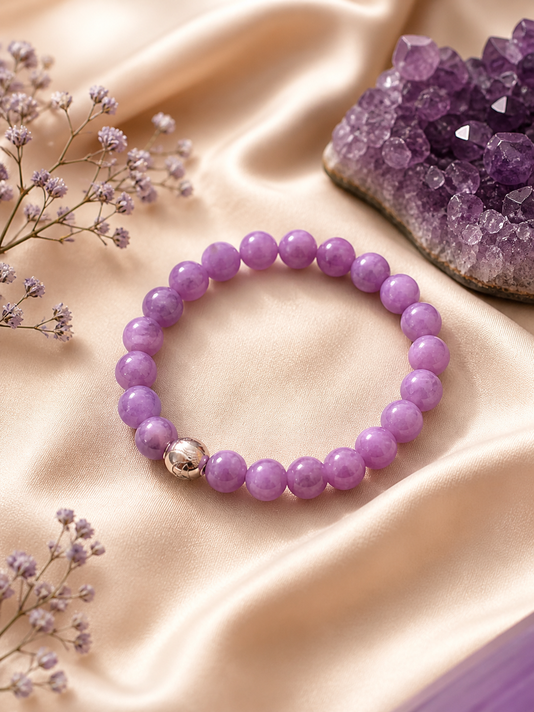 Light Amethyst Bracelet – Natural Lavender Crystal for Calm, Clarity & Stress Relief | Elegant Pastel Purple Beaded Bracelet (Unisex)