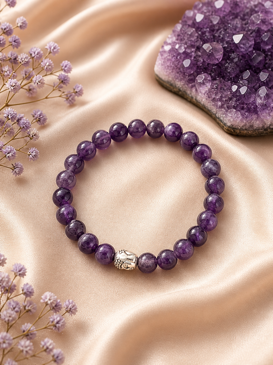 Natural Amethyst Bracelet – Healing Crystal for Calm, Stress Relief & Protection | Premium Purple Beaded Bracelet (Unisex)