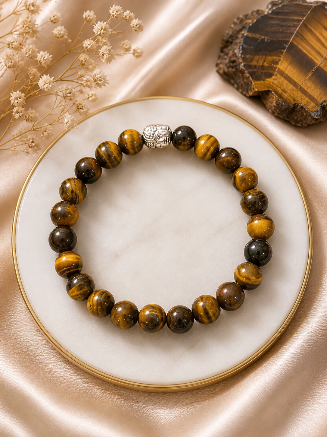 Tiger Eye Bracelet – Natural Stone for Confidence, Protection & Wealth | Golden Brown Beaded Energy Bracelet (Unisex)
