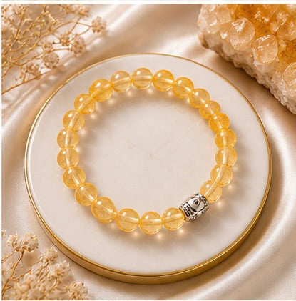 Yellow Quartz Bracelet – Natural Healing Crystal for Wealth, Positivity & Confidence | Golden Energy Stone Beaded Bracelet (Unisex)