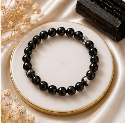 Black Quartz Healing Bracelet – Natural Protection & Energy Shield Crystal | Premium Glossy Beaded Bracelet (Unisex)