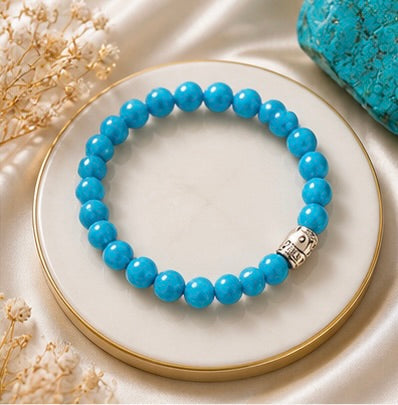 Blue Quartz Bracelet – Natural Healing Stone for Calm, Communication & Positivity | Premium Sky Blue Crystal Beaded Bracelet (Unisex)