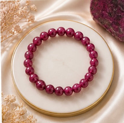 Ruby Red Quartz Healing Bracelet for Love, Confidence & Positive Energy | Natural Crystal Beaded Bracelet for Women