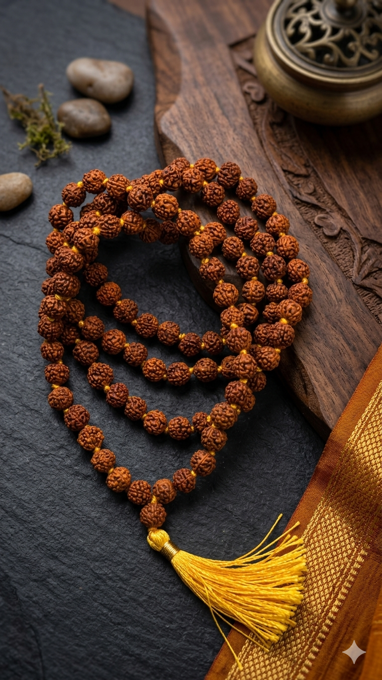 Authentic 5mm Rudraksha Mala Necklace – Ultra-Light 108+1 Petite Beads for Daily Mindfulness & Layered Zen Style