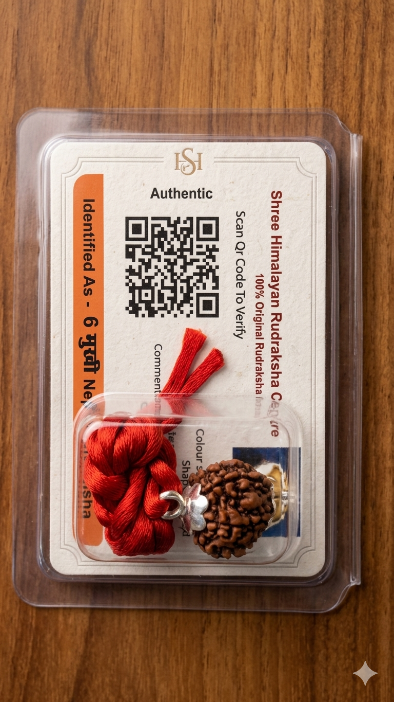 Original 6 Mukhi Nepali Rudraksha Bead with Silver Capping & Lab Certificate