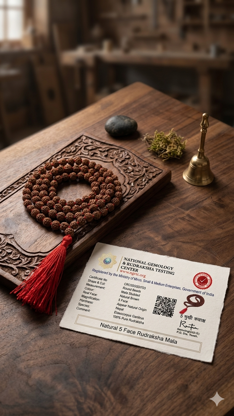 Lab-Certified 4mm Micro Rudraksha Mala – Rare 108+1 Petite Prayer Beads for Meditation & Delicate Layered Style