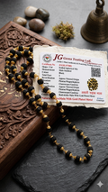 Rare Black Rudraksha Mala with Designer Brass Caps – Lab-Certified 108+1 Natural Beads in Premium Gold-Tone Setting