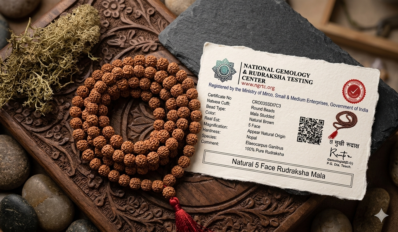 Lab-Certified Natural Rudraksha Mala (8mm) – Authentic 108+1 Beads for Meditation, Yoga & Spiritual Protection