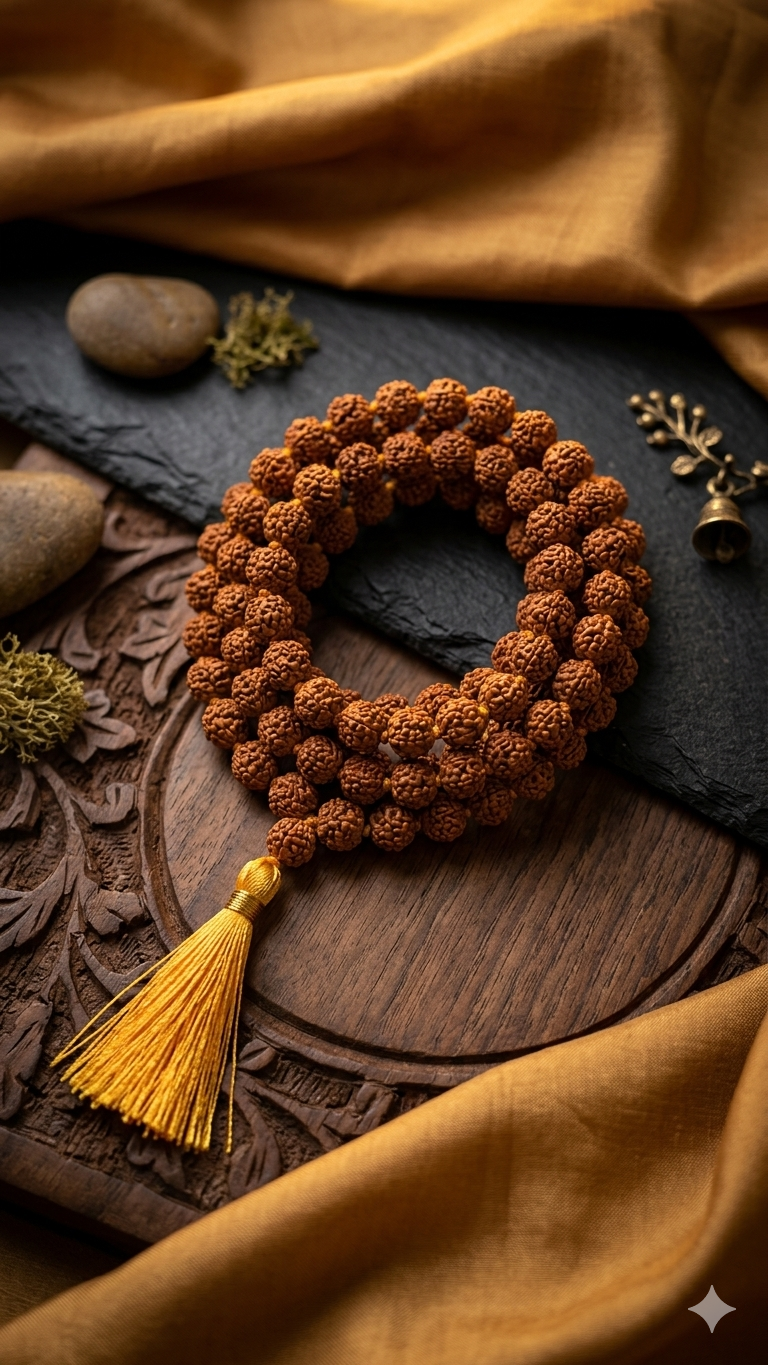 Authentic 7mm Rudraksha Mala Necklace – 108+1 Natural Prayer Beads for Meditation, Yoga & Daily Mindfulness