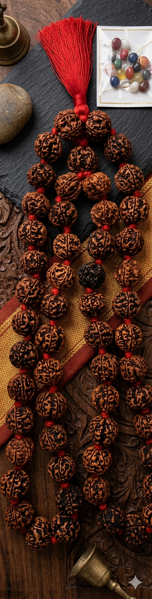 Rare 20mm Jumbo Rudraksha Mala – Extra Large 108+1 Collector’s Grade Beads for Meditation & Spiritual Altar Decor