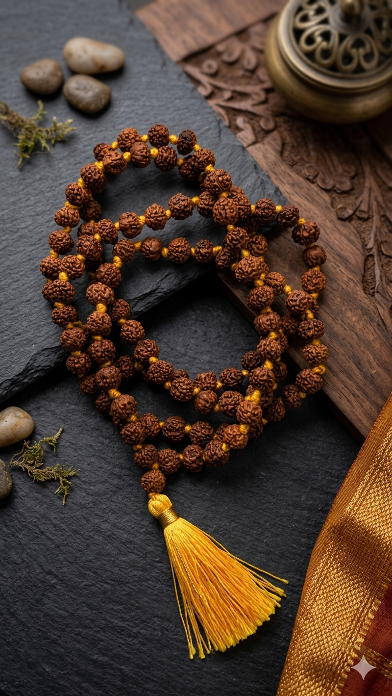 Authentic 4mm Micro Rudraksha Mala – Rare 108+1 Tiny Prayer Beads for Meditation & Elegant Layered Style