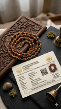 Designer Brass Capped Rudraksha Mala – Lab-Certified 108+1 Natural Beads with Premium Gold-Tone Artisan Caps